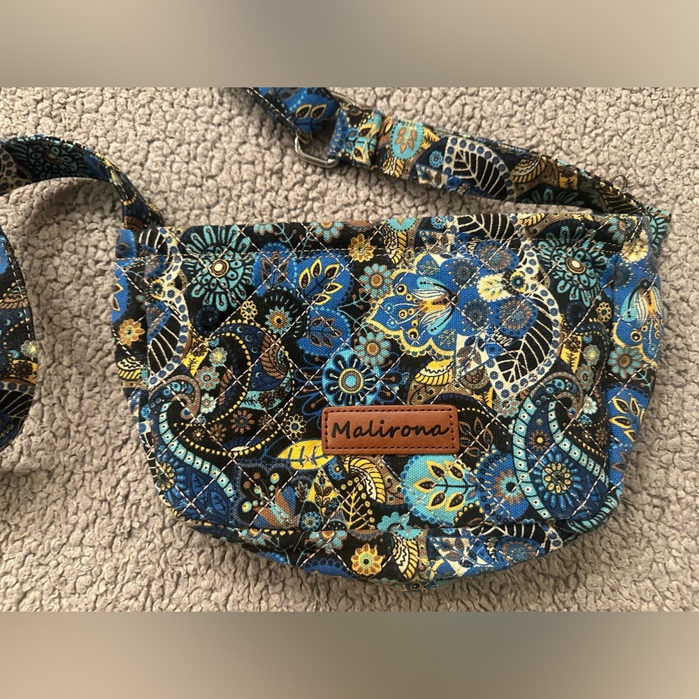 Malirona Blue Floral Print Bag Crossbody Purse Canvas Small